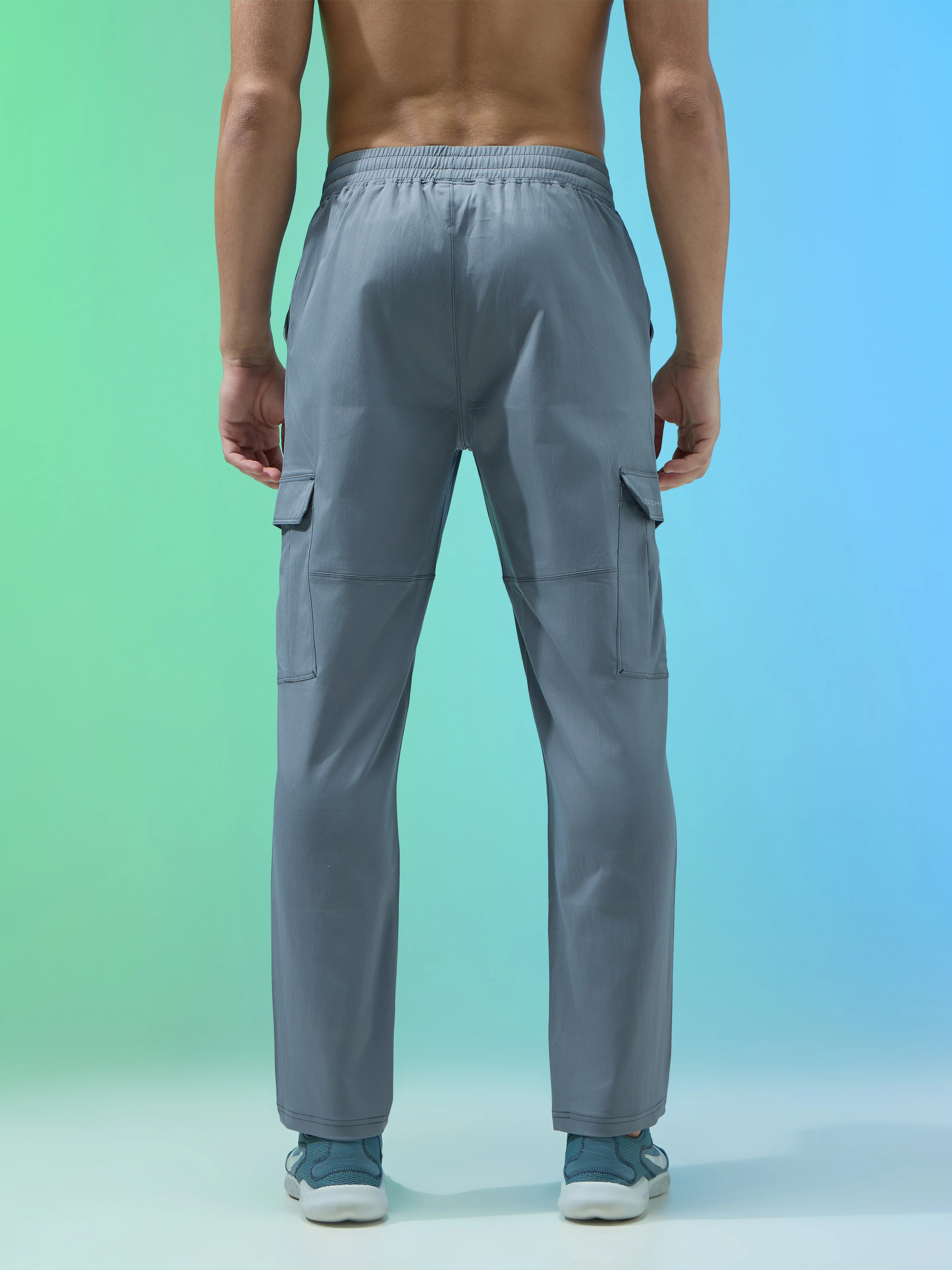 Men Solid Straight Fit Sports Cargo Trackpants with TS FLEXI - Image 3