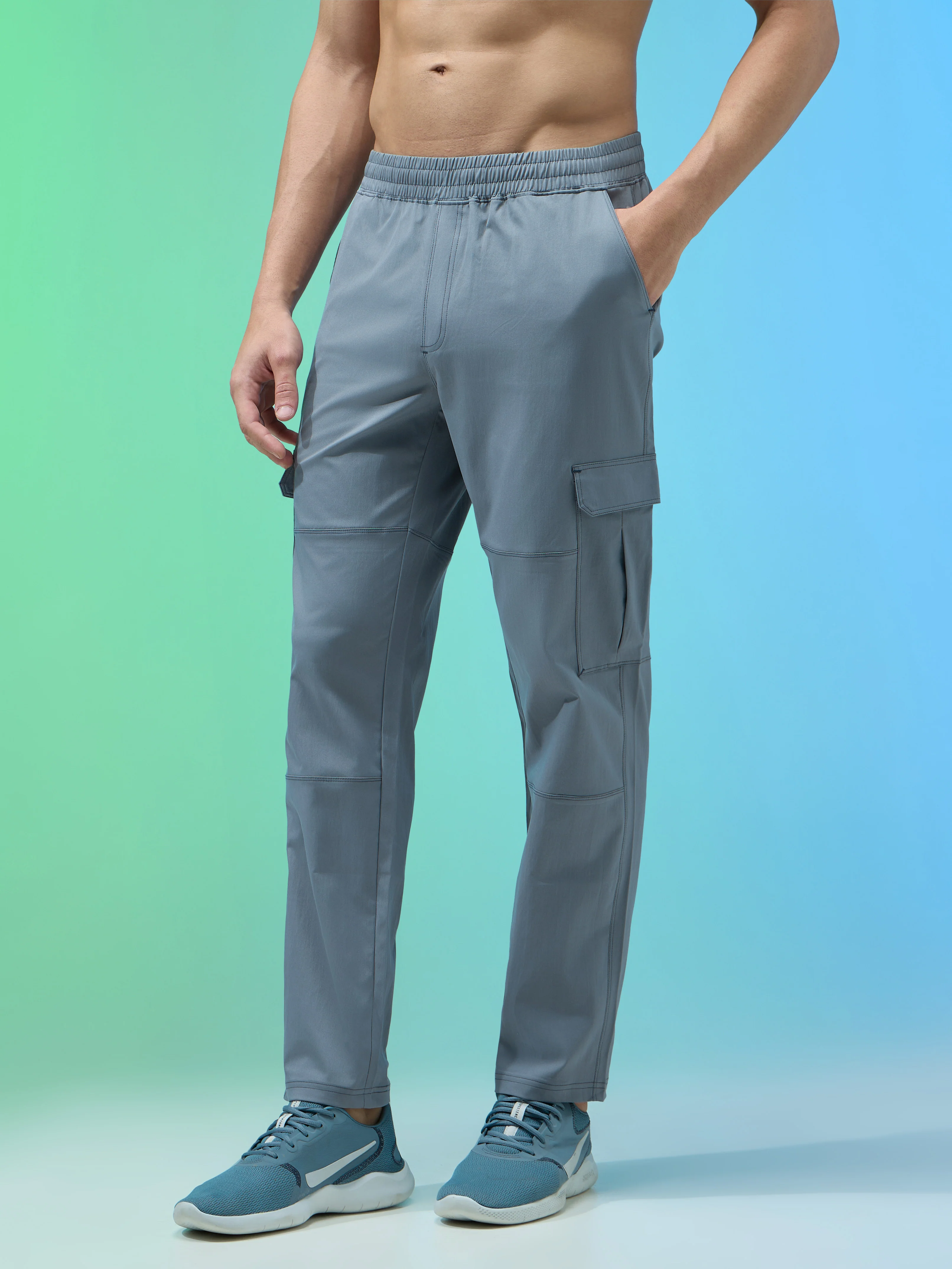 Men Solid Straight Fit Sports Cargo Trackpants with TS FLEXI - Image 4