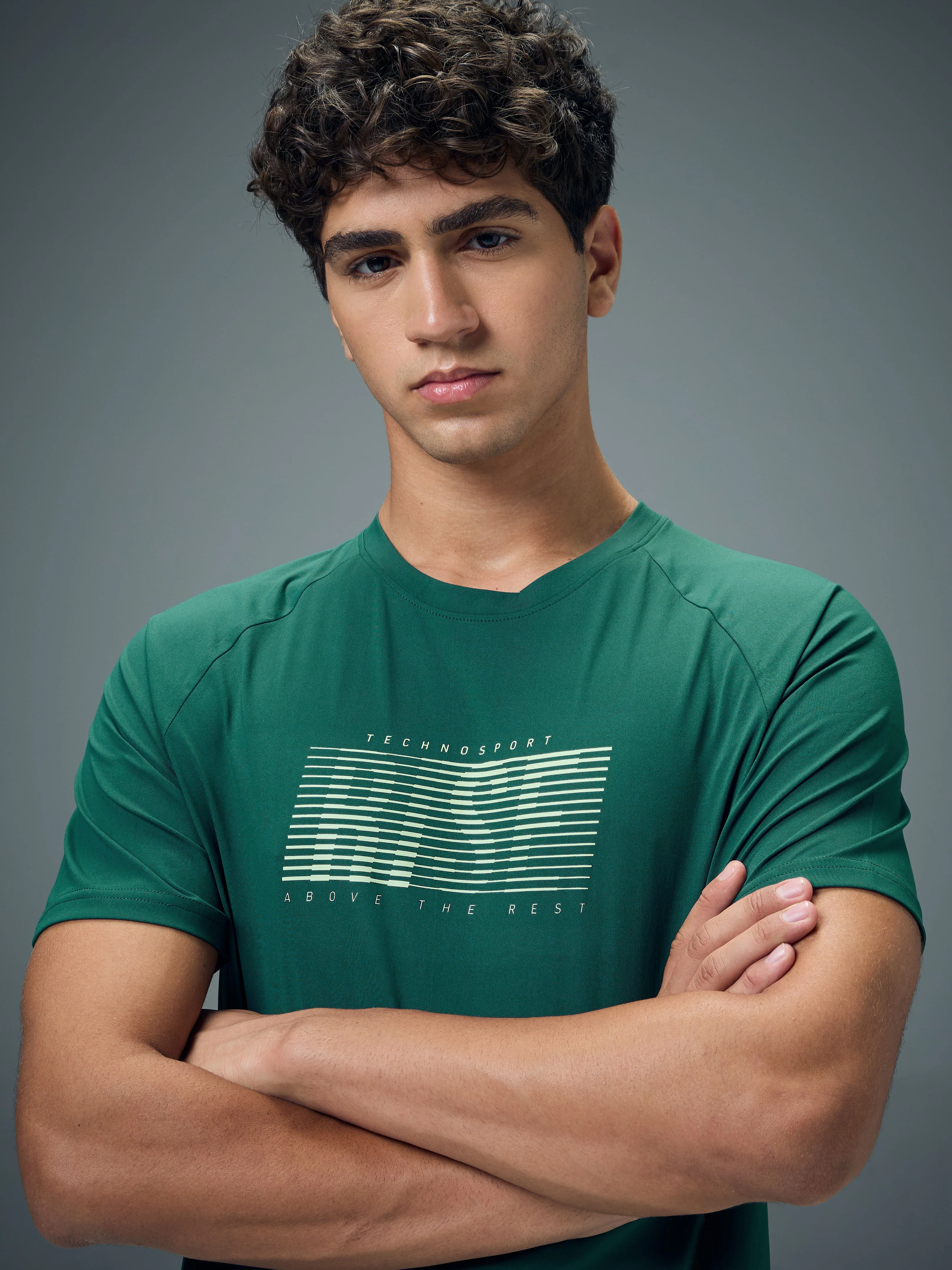 Men Typography Printed Slim Fit Round Neck Sports T-shirt with COTFLEX - Image 6