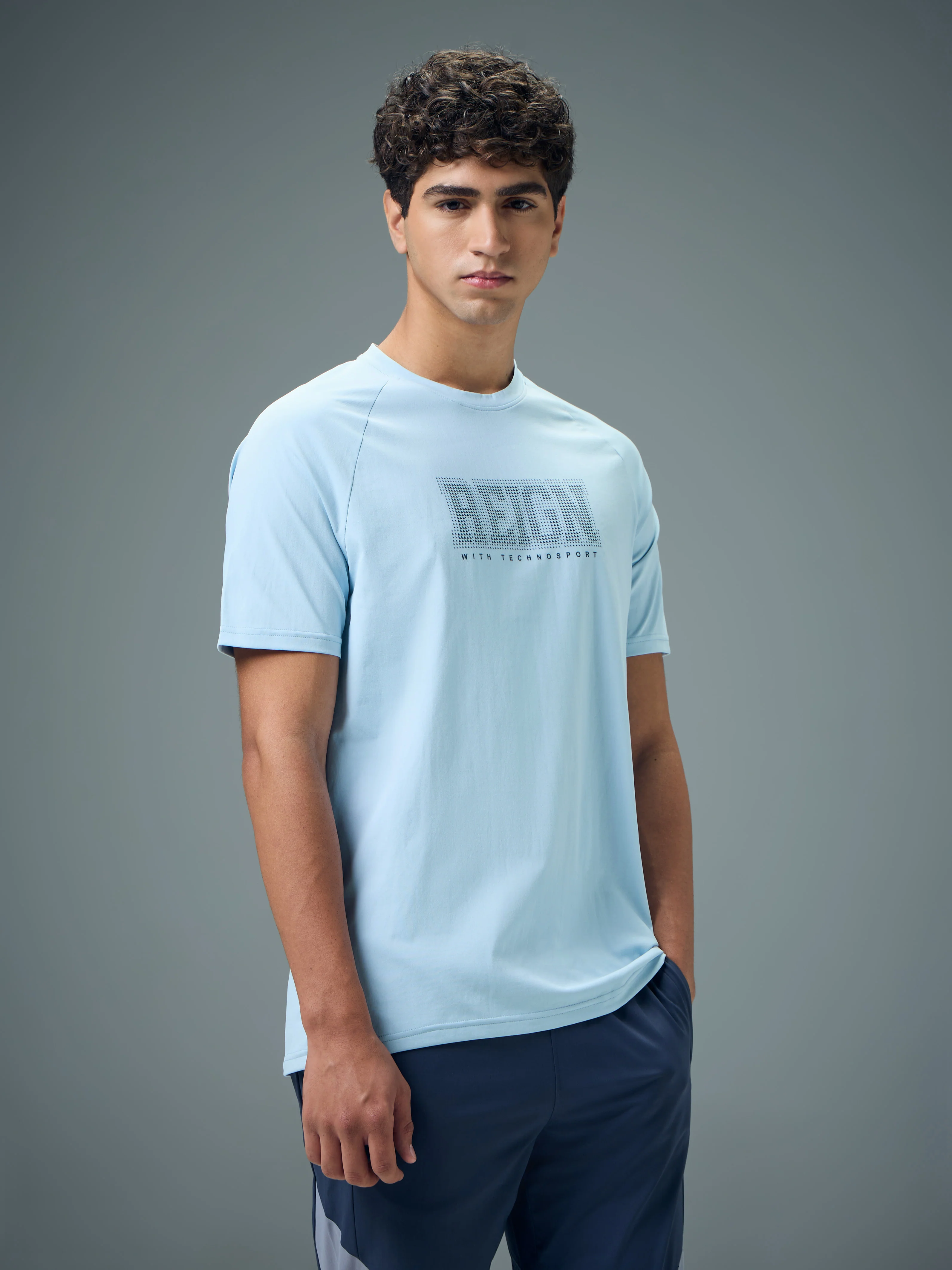 Men Typography Printed Slim Fit Round Neck Sports T-shirt with COTFLEX - Image 5