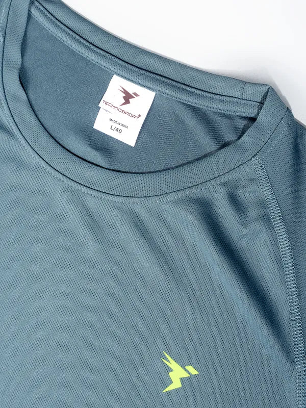 Men Solid Slim Fit Crew Neck T-shirt with TECHNO COOL - Image 6