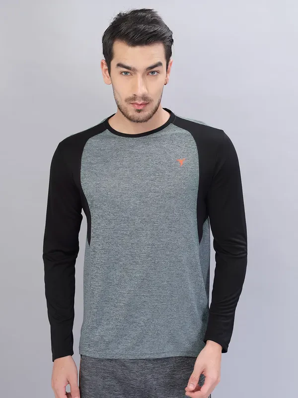 Men Melange Slim Fit Crew Neck T-shirt with DOUBLE COOL