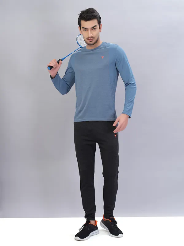 Men Melange Slim Fit Crew Neck T-shirt with DOUBLE COOL - Image 2