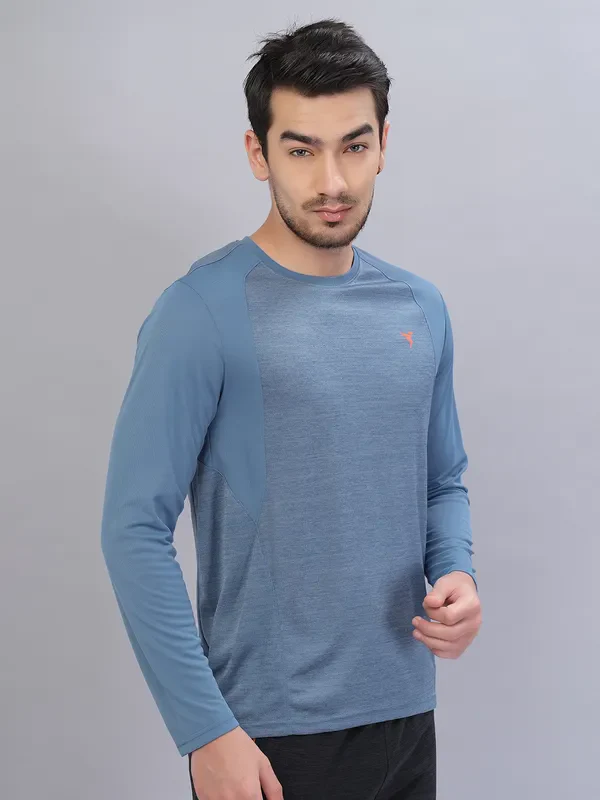 Men Melange Slim Fit Crew Neck T-shirt with DOUBLE COOL - Image 3