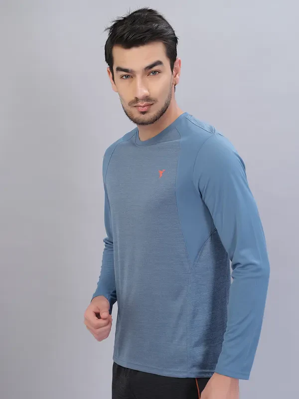 Men Melange Slim Fit Crew Neck T-shirt with DOUBLE COOL - Image 5