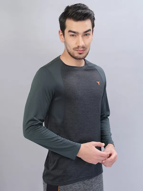 Men Melange Slim Fit Crew Neck T-shirt with DOUBLE COOL - Image 3