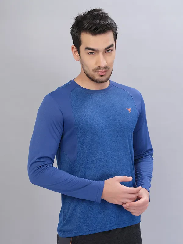 Men Melange Slim Fit Crew Neck T-shirt with DOUBLE COOL - Image 3
