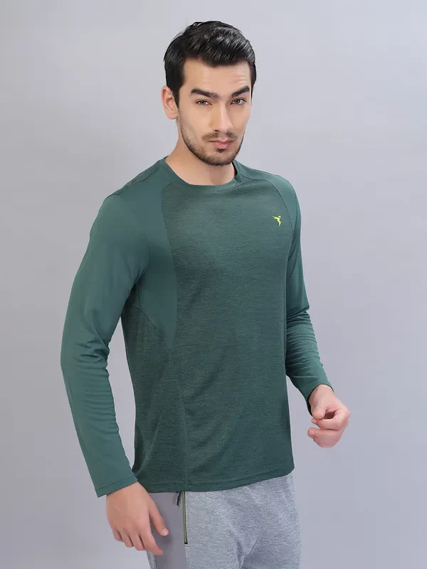 Men Melange Slim Fit Crew Neck T-shirt with DOUBLE COOL - Image 5
