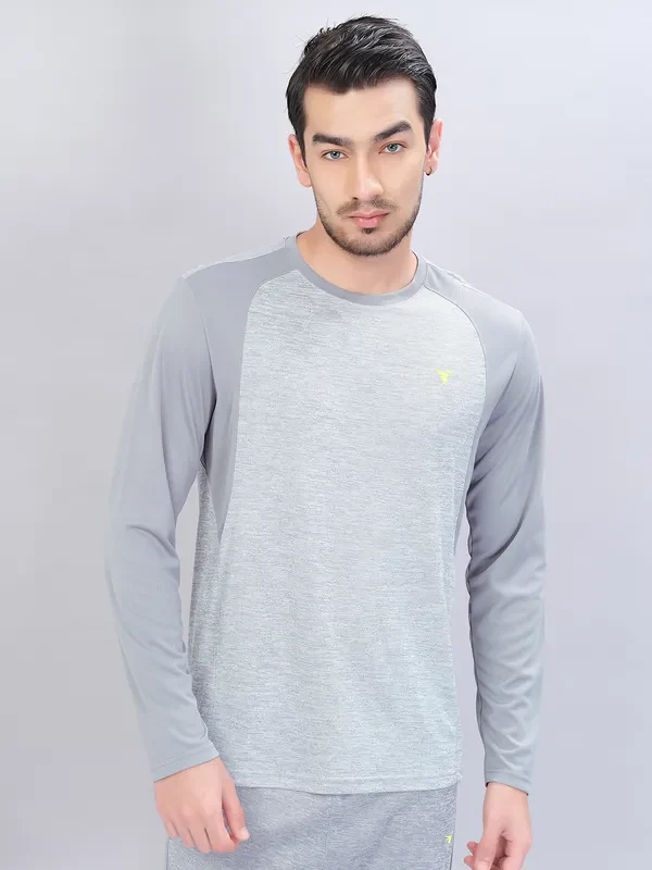 Men Melange Slim Fit Crew Neck T-shirt with DOUBLE COOL