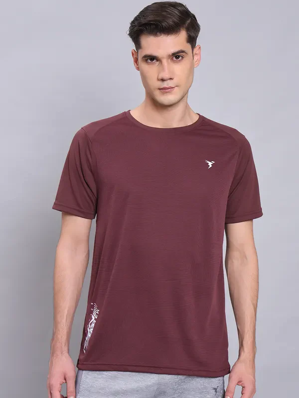 Men Self Design Slim Fit Crew Neck T-shirt with VENTMESH - Image 2