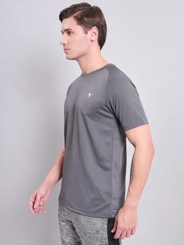 Men Self Design Slim Fit Crew Neck T-shirt with VENTMESH - Image 3