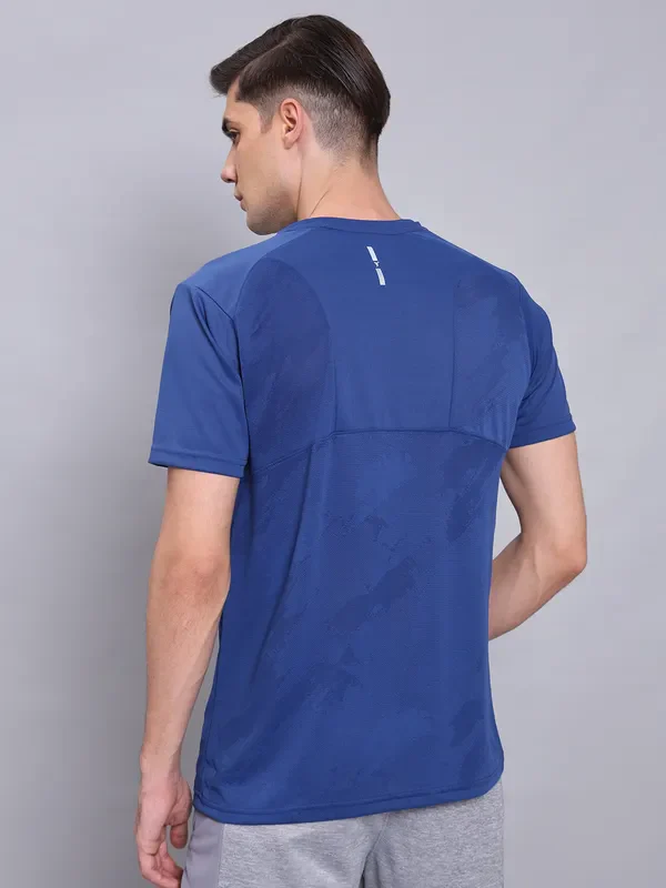 Men Self Design Slim Fit Crew Neck T-shirt with VENTMESH - Image 4