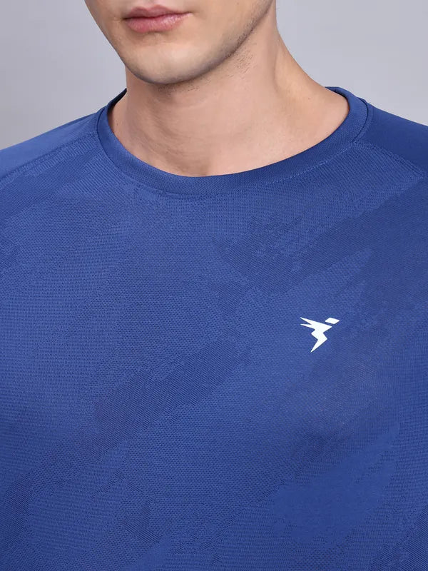 Men Self Design Slim Fit Crew Neck T-shirt with VENTMESH - Image 6