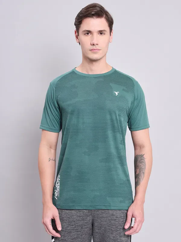 Men Self Design Slim Fit Crew Neck T-shirt with VENTMESH - Image 2