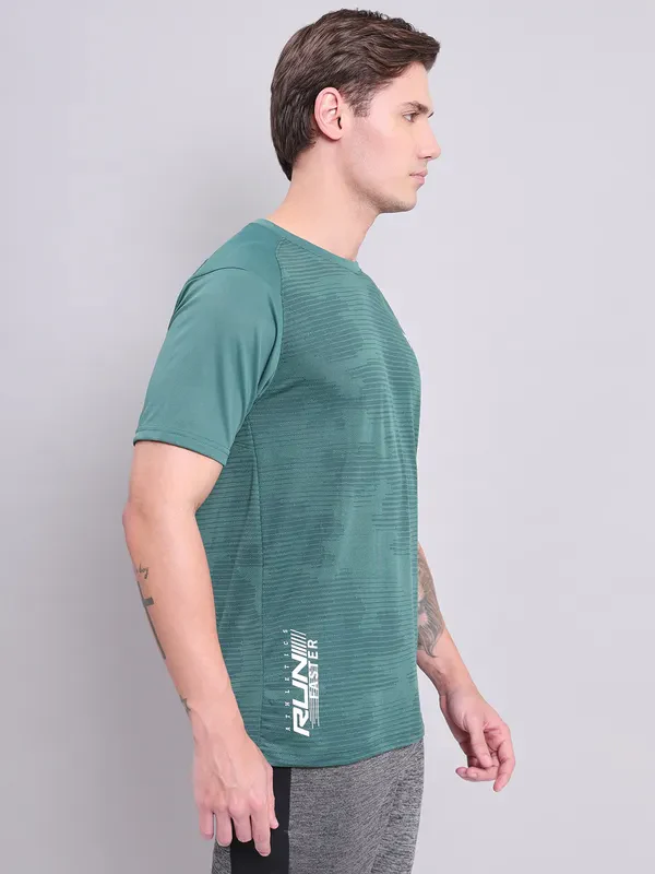 Men Self Design Slim Fit Crew Neck T-shirt with VENTMESH - Image 3