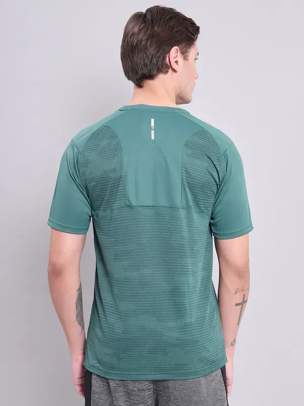 Men Self Design Slim Fit Crew Neck T-shirt with VENTMESH - Image 4
