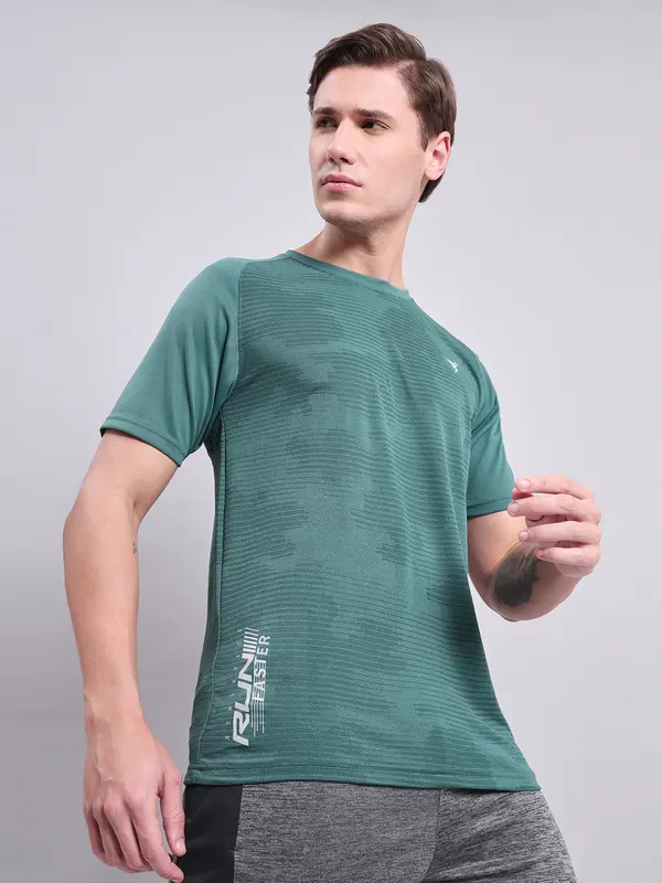 Men Self Design Slim Fit Crew Neck T-shirt with VENTMESH - Image 5