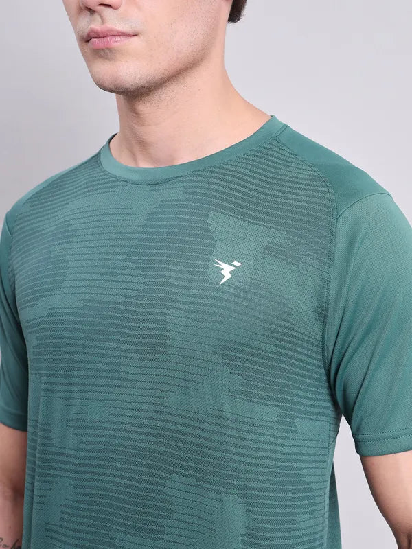 Men Self Design Slim Fit Crew Neck T-shirt with VENTMESH - Image 6