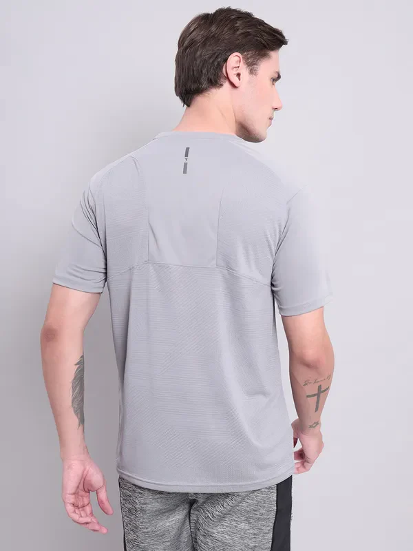 Men Self Design Slim Fit Crew Neck T-shirt with VENTMESH - Image 4