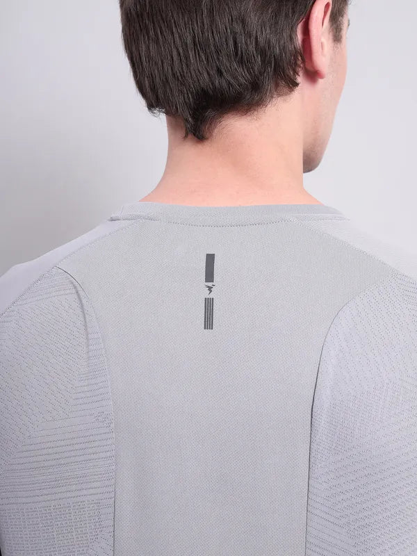 Men Self Design Slim Fit Crew Neck T-shirt with VENTMESH - Image 7