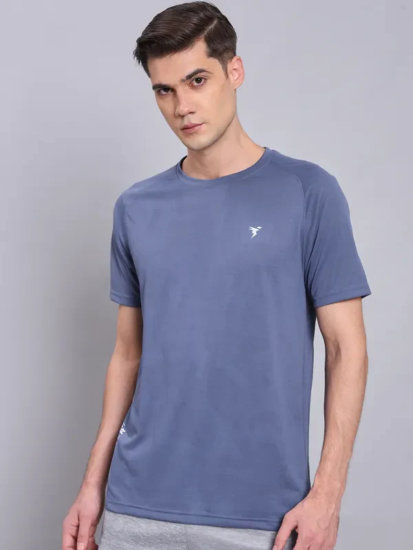 Men Self Design Slim Fit Crew Neck T-shirt with VENTMESH - Image 2