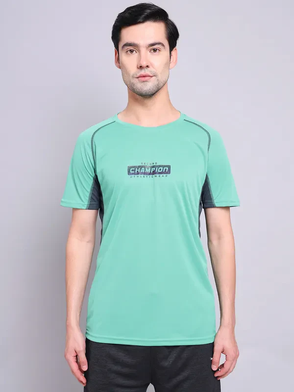 Men Printed Regular Fit Crew Neck T-shirt with TECHNO COOL+ - Image 2