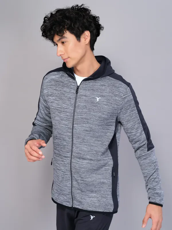 Men Melange Slim Fit Hooded Jacket with TECHNO WARM+