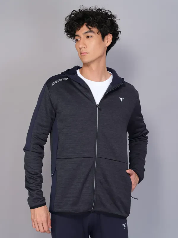 Men Melange Slim Fit Hooded Jacket with TECHNO WARM+