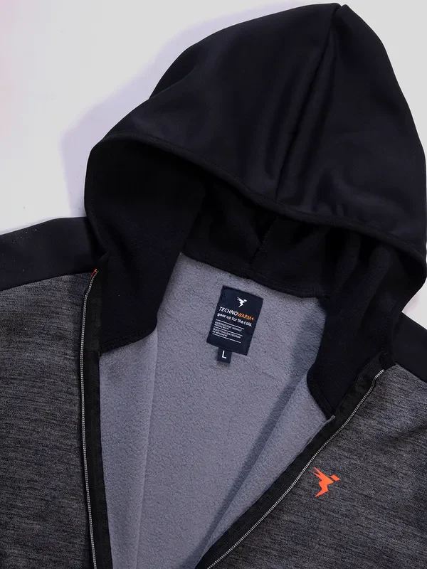 Men Melange Slim Fit Hooded Jacket with TECHNO WARM+ - Image 6
