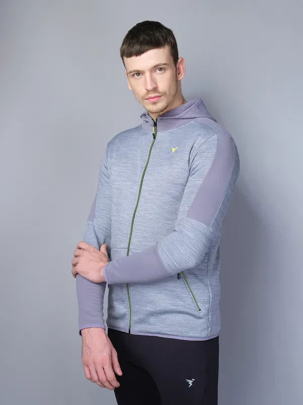 Men Melange Slim Fit Hooded Jacket with TECHNO WARM+ - Image 4