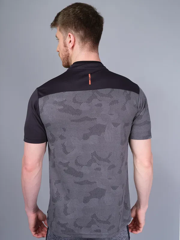 Men Self Design Slim Fit Mock Neck T-shirt with VENTMESH - Image 2