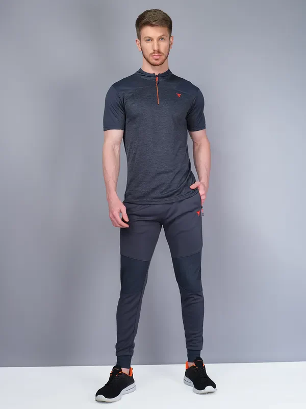 Men Melange Slim Fit Mock Neck T-shirt with DOUBLE COOL - Image 4