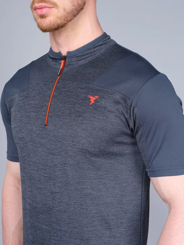 Men Melange Slim Fit Mock Neck T-shirt with DOUBLE COOL - Image 6