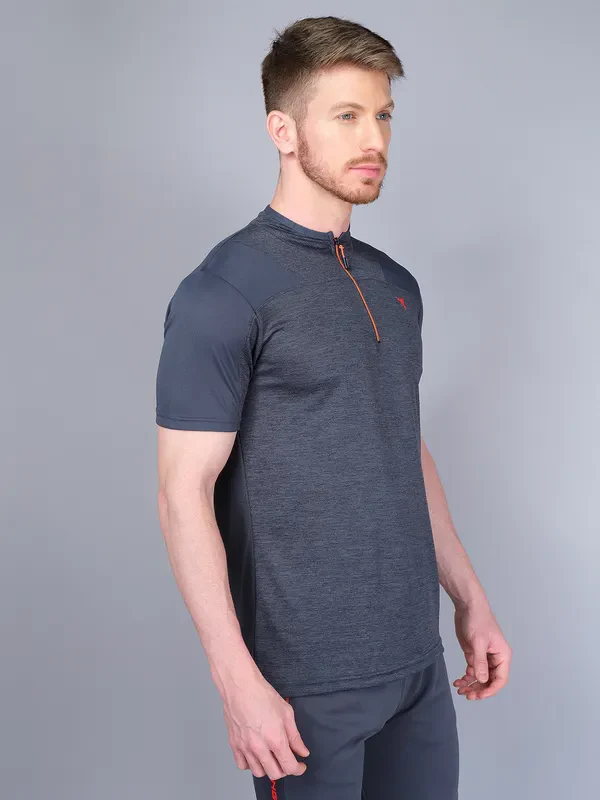 Men Melange Slim Fit Mock Neck T-shirt with DOUBLE COOL - Image 7