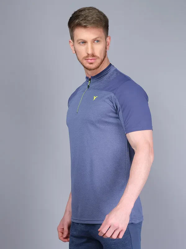 Men Melange Slim Fit Mock Neck T-shirt with DOUBLE COOL - Image 6