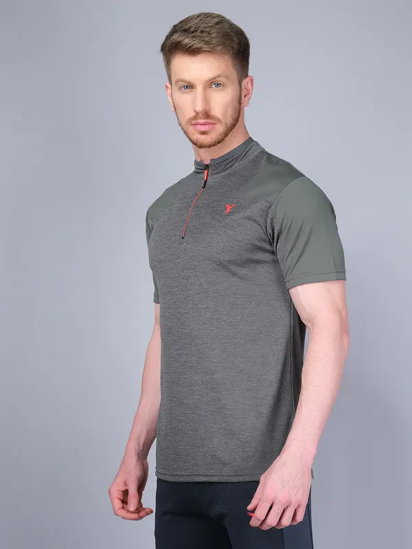 Men Melange Slim Fit Mock Neck T-shirt with DOUBLE COOL - Image 6