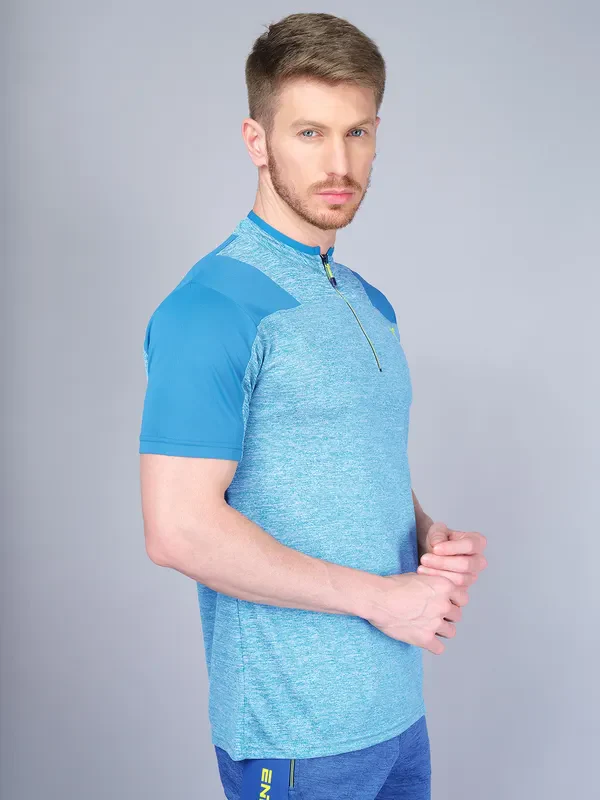 Men Melange Slim Fit Mock Neck T-shirt with DOUBLE COOL - Image 6