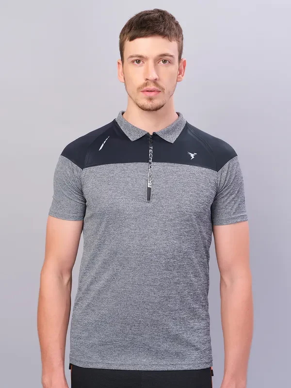 Men Melange Slim Fit Polo T-shirt with DOUBLE COOL