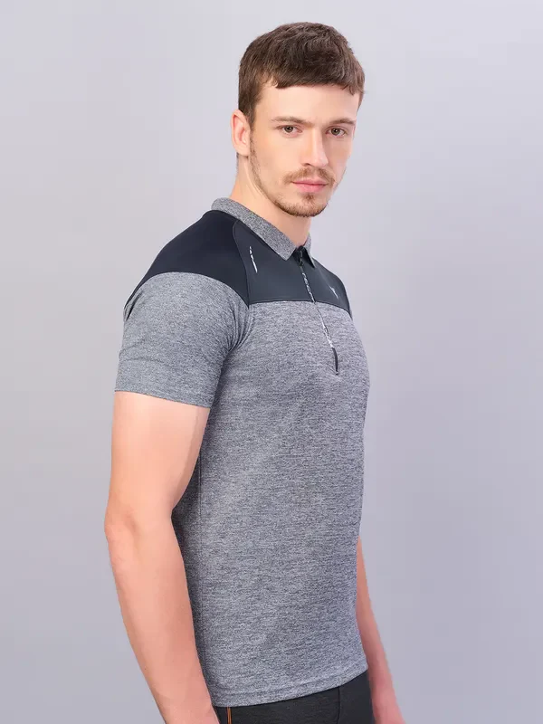 Men Melange Slim Fit Polo T-shirt with DOUBLE COOL - Image 3