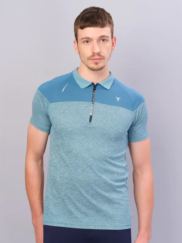 Men Melange Slim Fit Polo T-shirt with DOUBLE COOL
