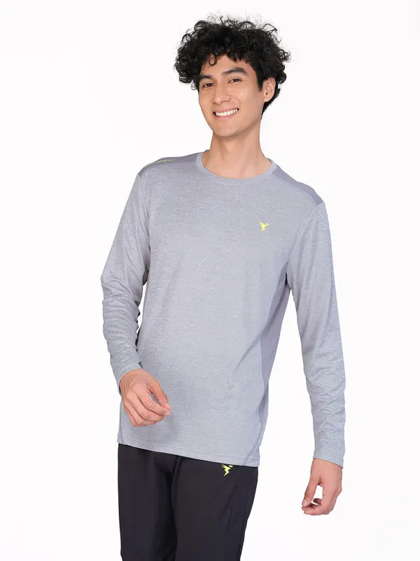 Men Melange Slim Fit Crew Neck T-shirt with DOUBLE COOL - Image 2