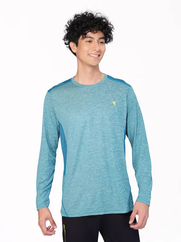 Men Melange Slim Fit Crew Neck T-shirt with DOUBLE COOL - Image 2
