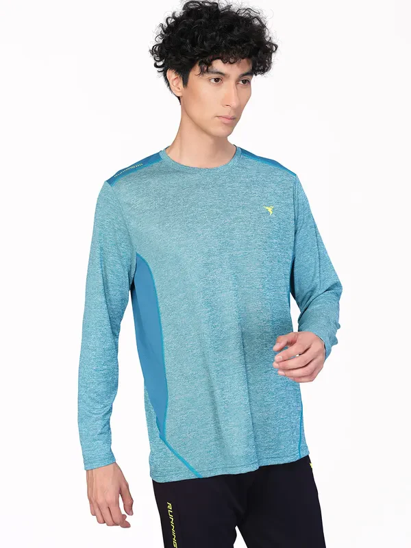 Men Melange Slim Fit Crew Neck T-shirt with DOUBLE COOL - Image 3