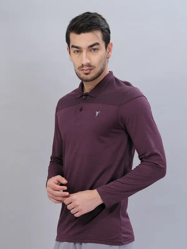 Men Self Design Slim Fit Polo T-shirt with VENTMESH - Image 2