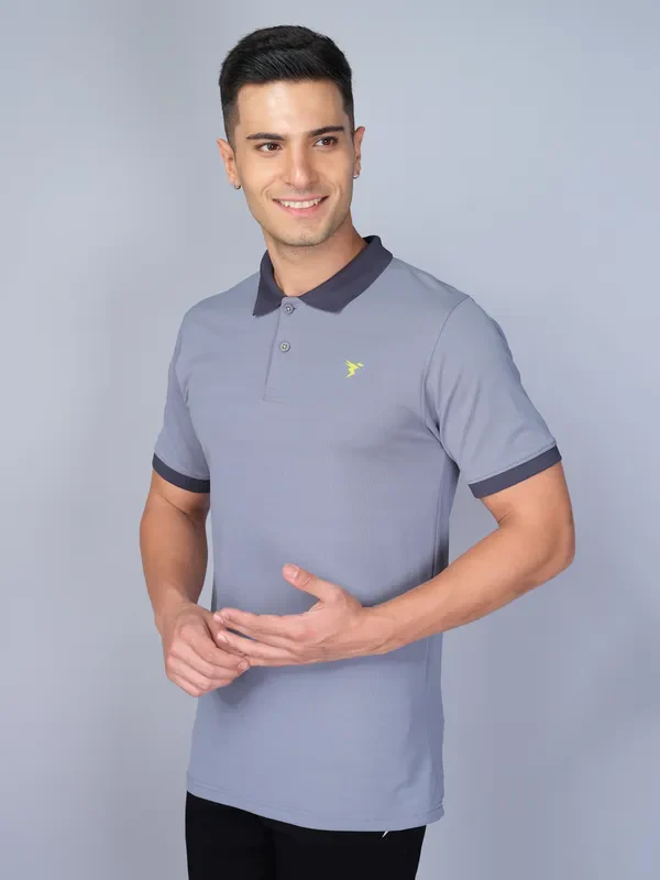 Men Solid Slim Fit Polo T-shirt with ELASTO PLUS - Image 4