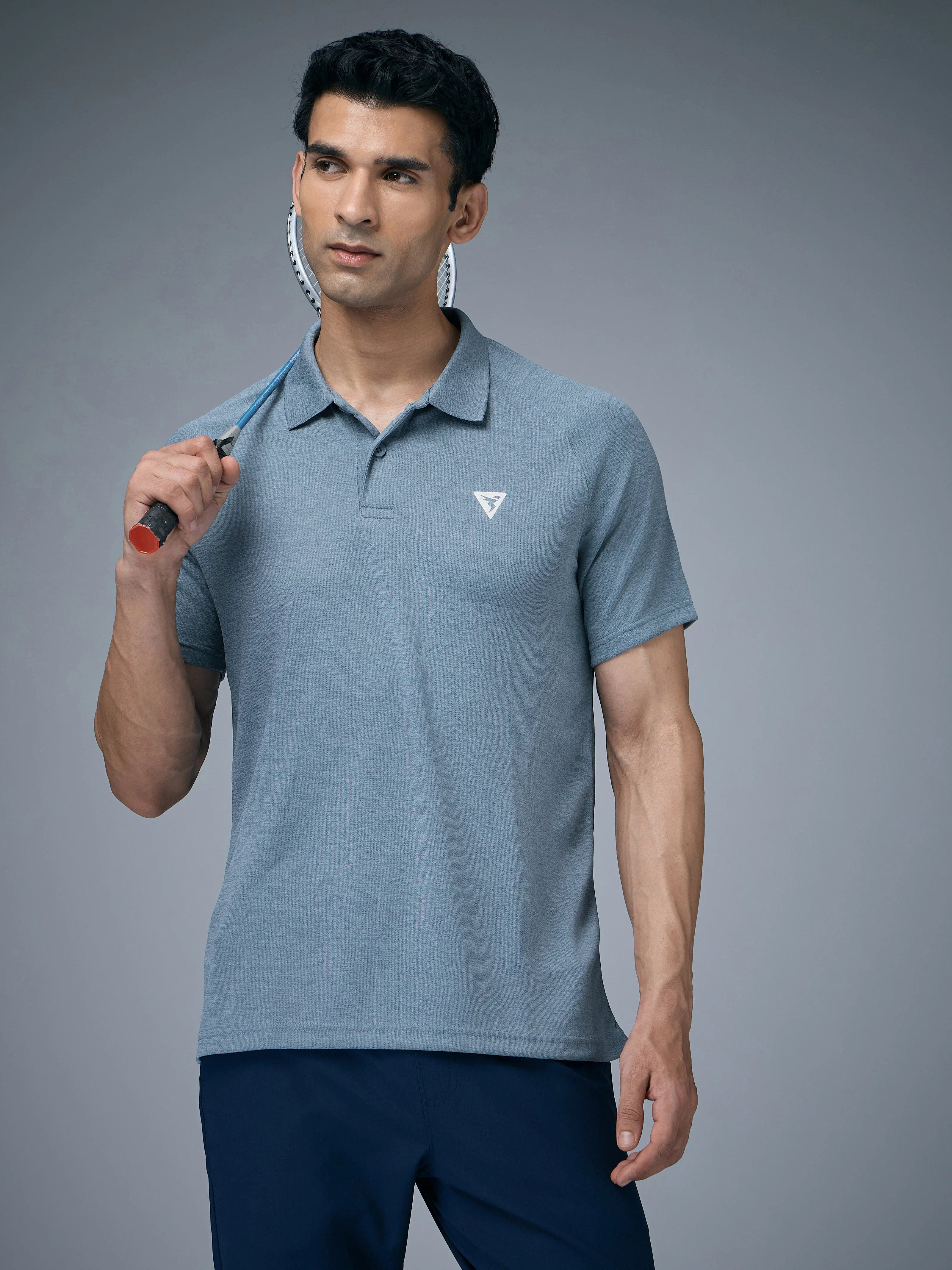 Men Melange Slim Fit Polo T-shirt with DOUBLE COOL