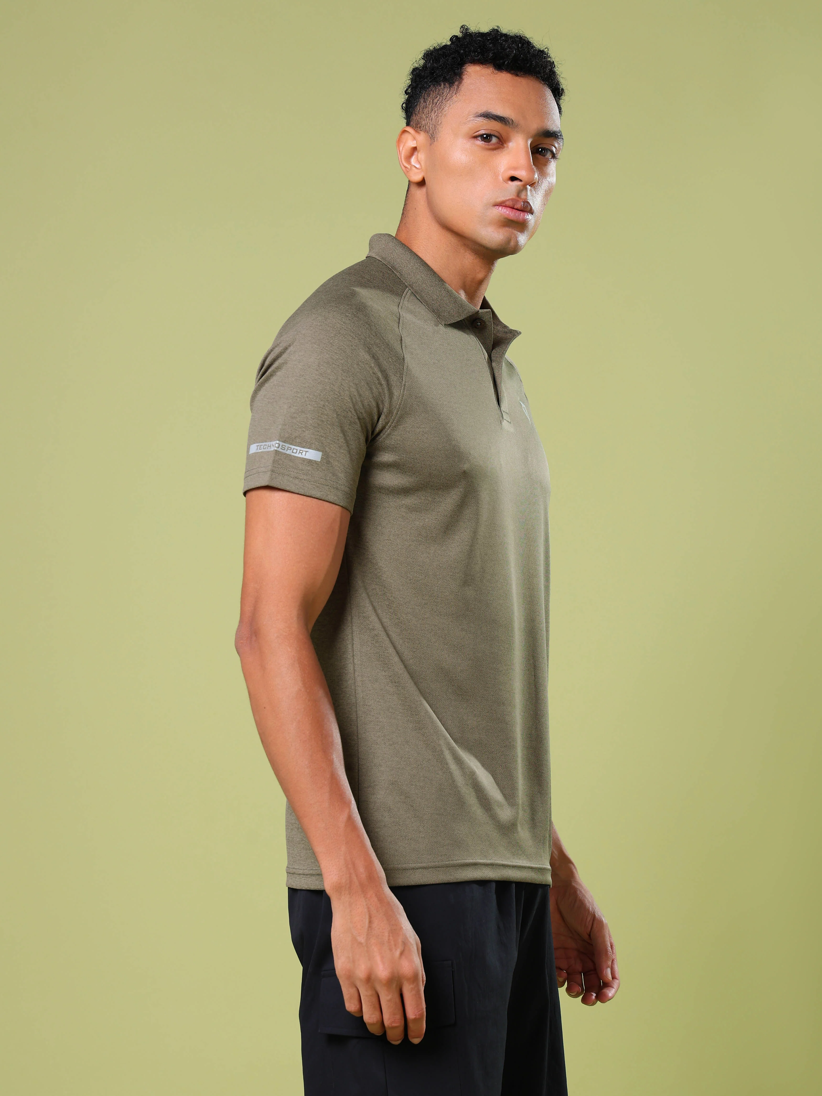 Men Melange Slim Fit Polo T-shirt with DOUBLE COOL - Image 3