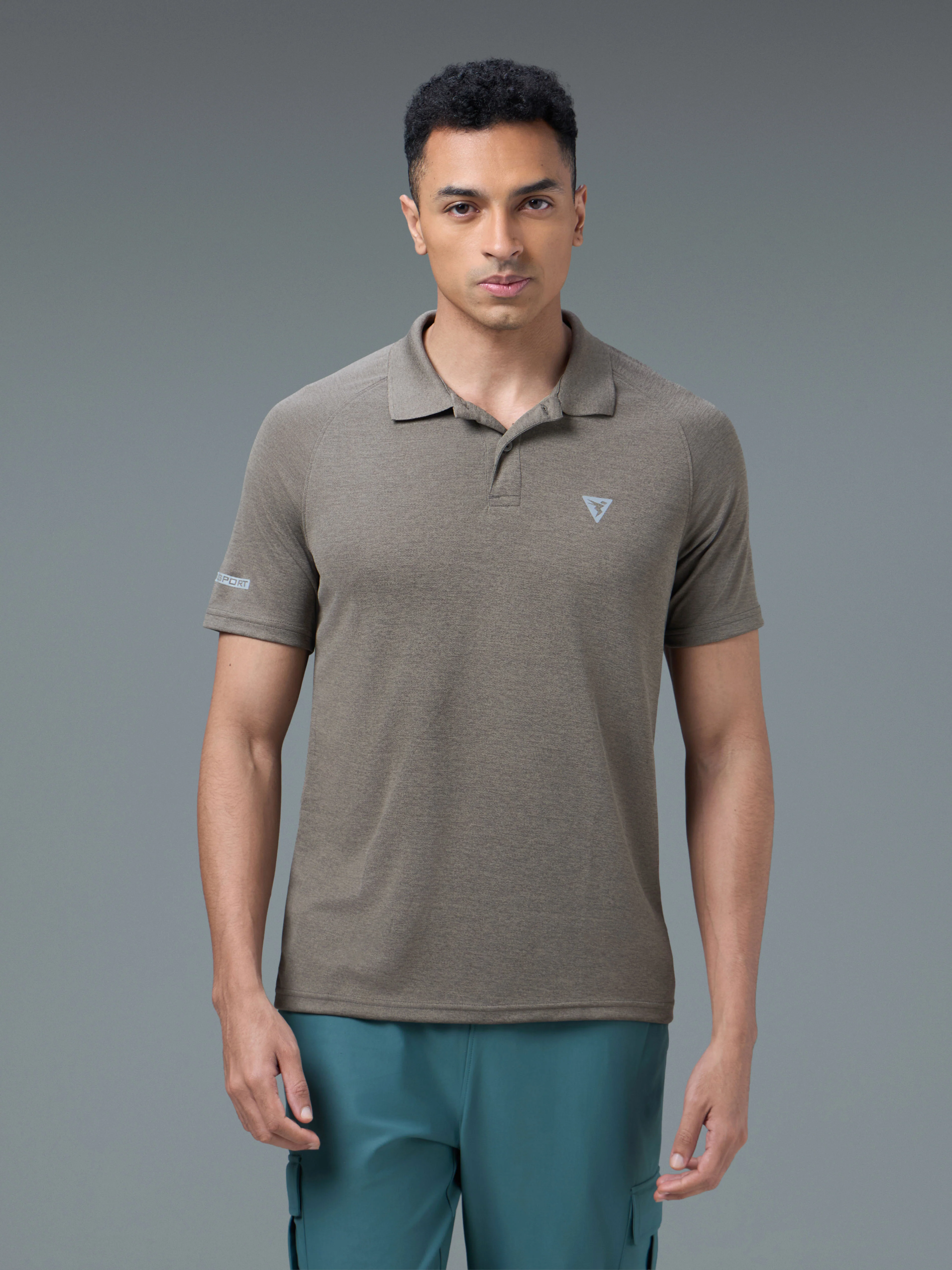 Men Melange Slim Fit Polo T-shirt with DOUBLE COOL - Image 2
