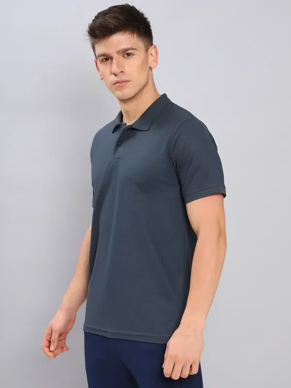 Men Solid Slim Fit Polo T-shirt with MATPIQ - Image 3