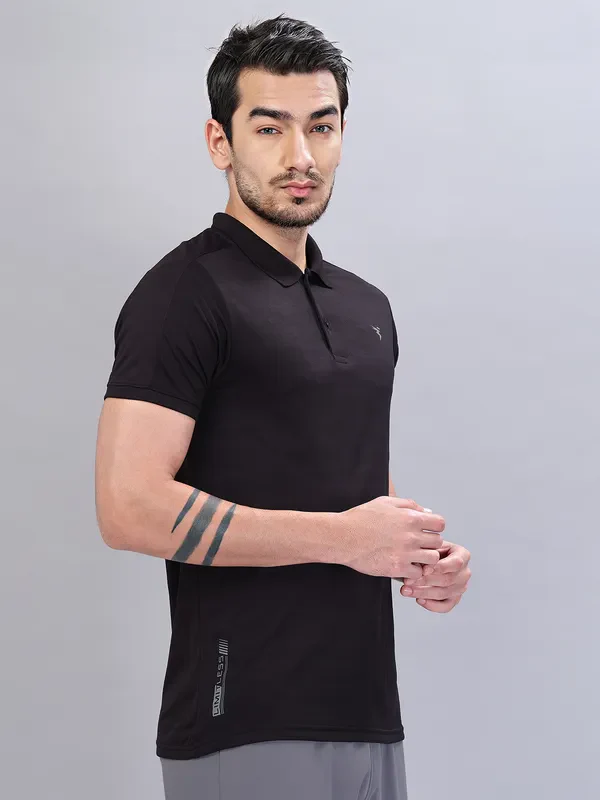Men Self Design Slim Fit Polo T-shirt with VENTMESH - Image 4